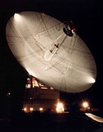 Night shot of the 70m antenna at Goldstone, California.